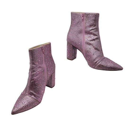 Betsey Johnson Cady Light Pink Rhinestone Ankle Booties 11 Sparkle Glam Heeled - Picture 1 of 14
